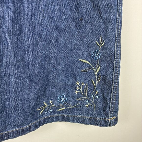 Vintage Denim Maxi Skirt Sz 14 L Embroidered Florals Modest Prairie Liz Claiborn - Picture 5 of 9